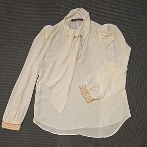 Zara  Tie Front Embellishment Sleece Band Blous, XS
